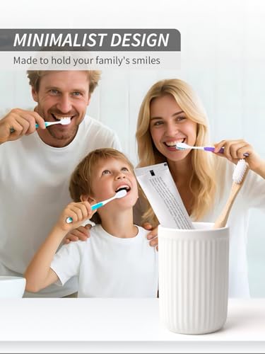 BosilunLife Ceramic Toothbrush Holder - 12oz Bathroom Toothbrush Holder Tooth Brush Holders Tumbler Cups Reusable Toothbrush Mouthwash Cup Small Toothbrush and Toothpaste Holder, Striped White - color: White-vsc, size: striped-cylinder