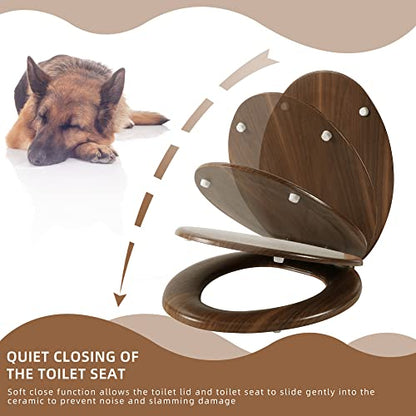 Elongated Toilet Seat Molded Wood Toilet Seat with Quietly Close and Quick Release Hinges, Easy to Install also Easy to Clean by Angol Shiold (Elongated, Walnut) - color: Walnut, size: Soft Close Hinge