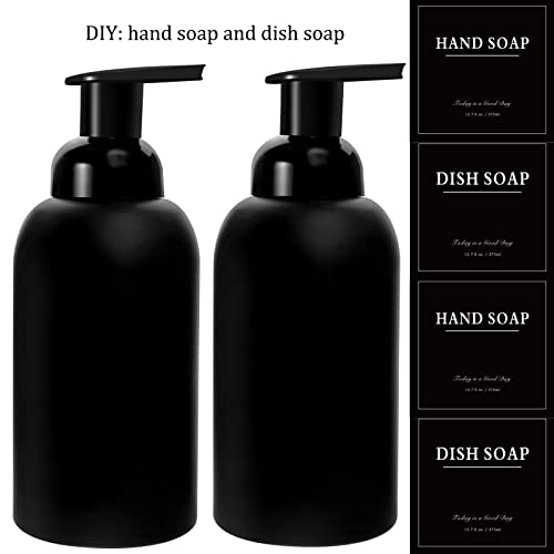 2 Pack Foaming Soap Dispenser, 12.7 Oz Thick Glass Pump, Matte Black | Refillable Foam Soap Bottles for Hand Soap and Body Wash, Ideal for Bathroom Countertop, Kitchen Sink and More - color: Black