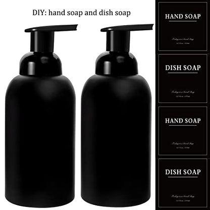 2 Pack Foaming Soap Dispenser, 12.7 Oz Thick Glass Pump, Matte Black | Refillable Foam Soap Bottles for Hand Soap and Body Wash, Ideal for Bathroom Countertop, Kitchen Sink and More - color: Black