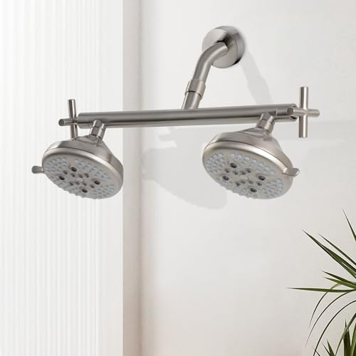 Double Shower Head with Manifold Shut-Off Valve,Suitable for Dual Sprayer Showering System,Brushed Nickel,AN1MG - color: Brushed Nickel, size: 7.5