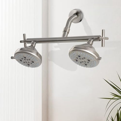 Double Shower Head with Manifold Shut-Off Valve,Suitable for Dual Sprayer Showering System,Brushed Nickel,AN1MG - color: Brushed Nickel, size: 7.5