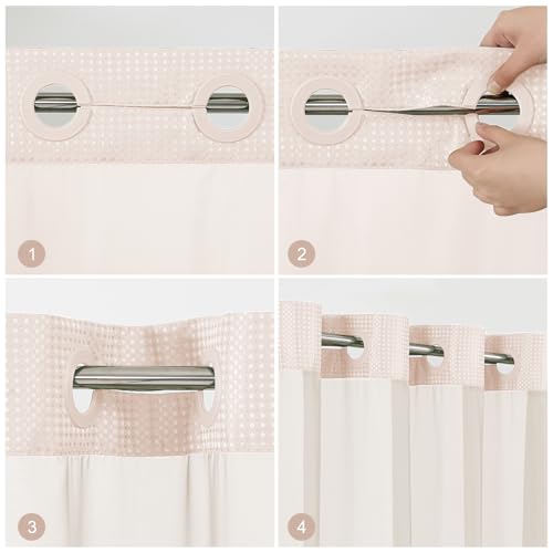 No Hook Shower Curtain with Snap in Fabric Liner, Waffle Weave Heavy Duty Thick Shower Curtains with Mesh Top Window, Hotel Style Waterproof Bathroom Curtain Set, 72 x 75 Inch, Blush Pink - color: Blush Pink, size: 72"W x 75"L (Pack of 1)