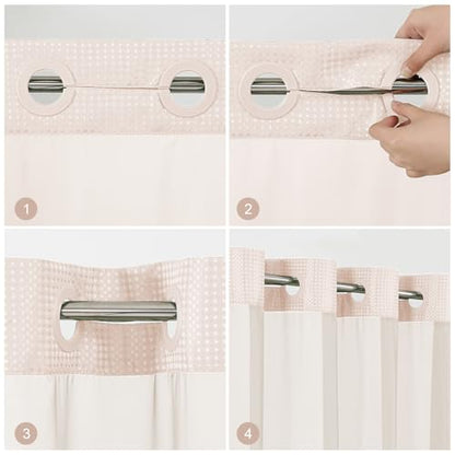No Hook Shower Curtain with Snap in Fabric Liner, Waffle Weave Heavy Duty Thick Shower Curtains with Mesh Top Window, Hotel Style Waterproof Bathroom Curtain Set, 72 x 75 Inch, Blush Pink - color: Blush Pink, size: 72"W x 75"L (Pack of 1)