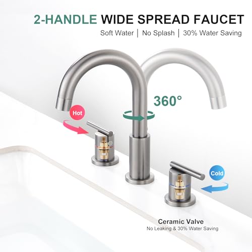 Faustina Gery Bathroom Faucet, 3 Hole, 8 Inch Widespread, 4 Inch Centerset, 2-Handle Stainless Steel - color: Gery, style: Modern Widespread
