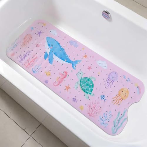Bath Mat for Tub Non Slip, Bathtub Mat for Kids | Anti Slip, Foldable, Extra Long, Suction Cup for Strong Grip - color: Lightpink