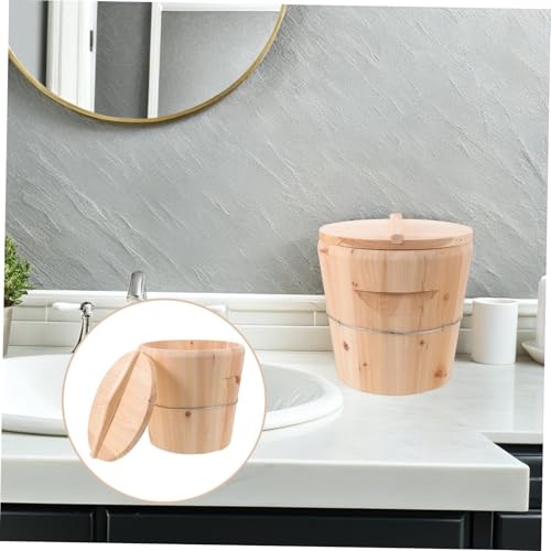 Wooden Towel Warmer Bucket with Lid 25x25x25cm Large Capacity Heated Towel Steamer Barrel for Bathroom Sauna Spa Home Use