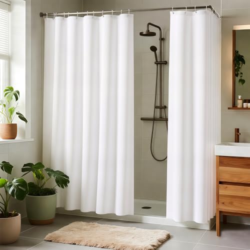 Biscaynebay Fabric Shower Curtain Liner 72x72 Inch-2 Pack White Waterproof Bathroom Curtains-Hotel Quality Soft Soild Polyester Standard Size Shower Liners Machine Washable