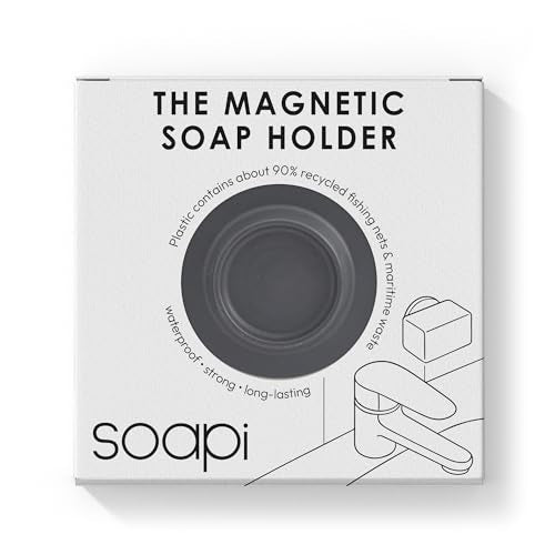 Magnetic Soap Holder – No-Drill Installation – Space-Saving Wall Soap Dish – Wall Mounted, Eco-Friendly Bar Soap Holder – Recycled Ocean Plastic – Stick Anywhere - Soapi (Dark Grey) - color: Dark Grey