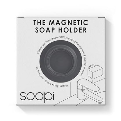 Magnetic Soap Holder – No-Drill Installation – Space-Saving Wall Soap Dish – Wall Mounted, Eco-Friendly Bar Soap Holder – Recycled Ocean Plastic – Stick Anywhere - Soapi (Dark Grey) - color: Dark Grey