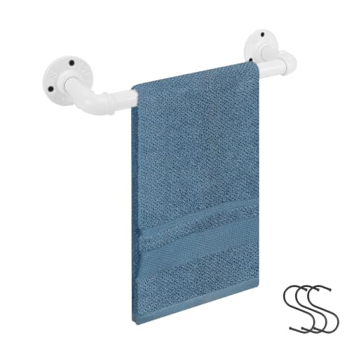 Industrial Pipe Towel Rack Towel Bar, Heavy Duty Wall Mounted Rustic Farmhouse Bath Towel Holder for Bathroom (White, 12 inch) - color: White, size: 12 inch