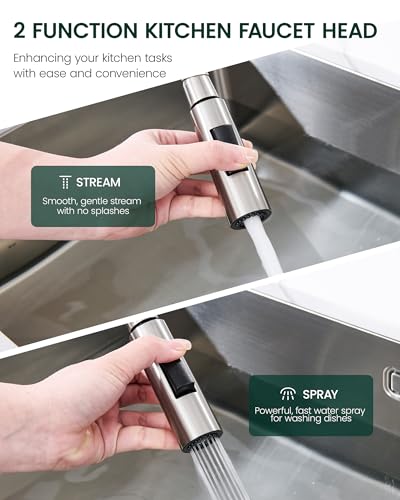Metal Kitchen Faucet Head Replacement with 15 Adapters | 2-Mode Pull Down Kitchen Faucet Spray Head, High Pressure Sink Sprayer Nozzle Stainless Steel, Brushed Nickel - color: Brushed Nickel