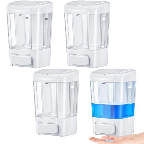 Hushee 4 Pcs Plastic Wall Mounted Soap Dispenser Commercial Manual Soap Containers Wall Dispenser for Kitchen Shower Hotel Liquid Shampoo Gel Chamber(27 oz 800 ml,White) - color: White, size: 27 oz 800 ml
