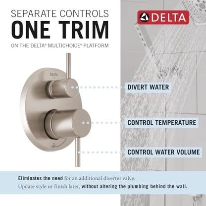 Delta Modern 14 Series Round Rain Shower System Faucet Set, Rainfall Brushed Nickel Shower Head and Handle Set, Valve Trim Kit, 10 Inch, Spotshield Stainless 342702-SP - color: Stainless