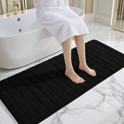Luxury Long Bathroom Runner Rugs 24x60 Inch Bath Rug Non Slip, Black | Thick Soft and Absorbent Microfiber Bath Mat, Rubber Backing Striped Rug Carpets, Machine Washable Plush Mats - color: Black, size: 24" X 60"