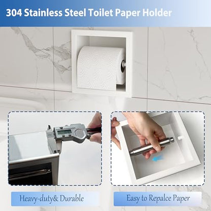 Neodrain White 304 Stainless Steel Recessed in Wall Toilet Paper Holder | Rustproof,Durable construction, Space-saving, Built-in Wall toilet paper Holder for Bathroom & RV - color: White, size: 6X6In