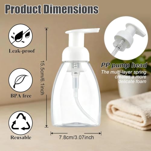 3 Pack 8 Oz Foaming Soap Dispenser BPA Free Refillable Plastic Pump Bottles | Foaming Soap Dispenser Fit for Hand Soap Shampoo, Perfect for Bathroom Kitchen Home Use