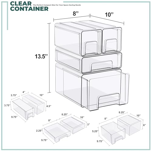 Sorbus Clear Stackable Storage Drawers, 4-Piece Set 1 Large, 1 Medium & 2 Small Pull-Out Plastic Organizer Bins with Handles for Bathroom, Closet, Pantry, Cabinet & Medicine Storage - size: Complete Set