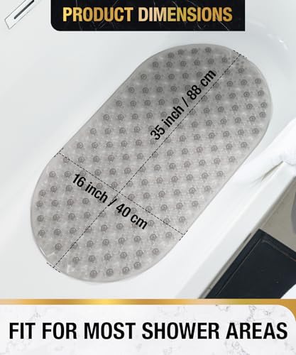 HITSLAM Bathtub Mat Non Slip, 35x16 Inch Bubble Oval Bath Tub Mat for Bathroom, Machine Washable Shower Mat with Suction Cups and Drain Holes, Grey - color: Grey, size: 35" x 16" (Oval)