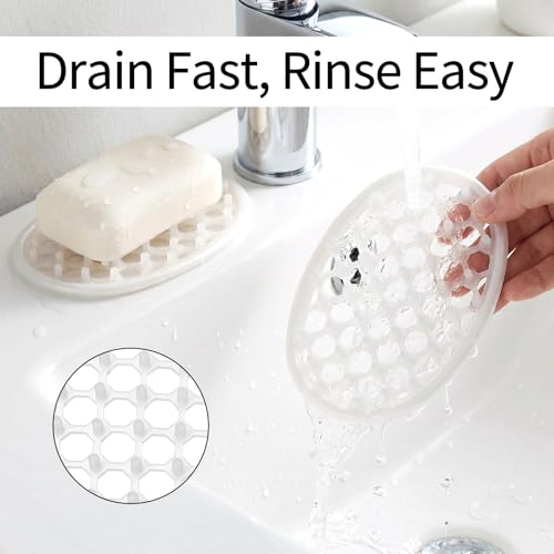 2 Pcs Soap Dish for Shower Soap Holder Shower with Efficient Drainage Holes Non-Slip Silicone Bar Soaps Holder Self Draining Soaps Saver Pad for Kitchen Bathroom Showers Shelf Counter Bathtub