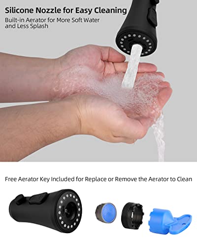 Hibbent Pull Down Kitchen Faucet Head Replacement, 3-Function NSF/ANSI/CAN 61 & CUPC Certified Sink Spray Nozzle, 15 Adapters, Compatible with Moen, Delta, Kohler Faucets, Matte Black - color: Matte Black, style: Stay on sprayer without hold button