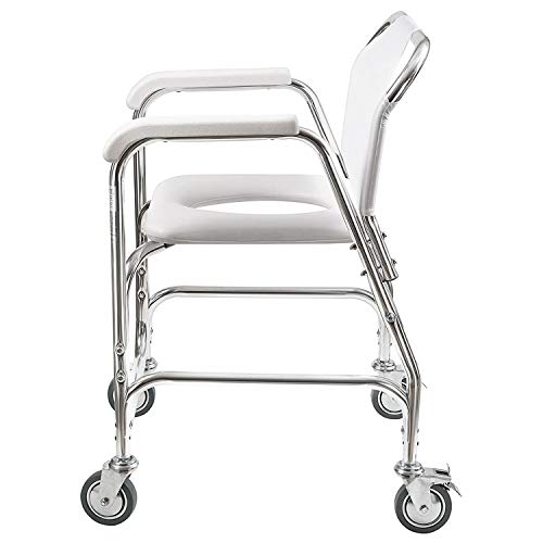 DMI Rolling Shower Chair, Commode, Transport Chair, FSA Eligible, Rolling Bathroom Wheelchair for Handicap, Elderly, Injured or Disabled, 250 Lb. Weight Capacity, Aluminum Frame, White