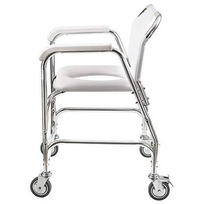 DMI Rolling Shower Chair, Commode, Transport Chair, FSA Eligible, Rolling Bathroom Wheelchair for Handicap, Elderly, Injured or Disabled, 250 Lb. Weight Capacity, Aluminum Frame, White