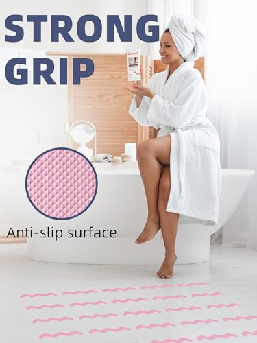 Secopad 24PCS Anti-Slip Shower Stickers with Scraper, 0.8"*8", Pink | Patented, Non Slip, Easy to Use and Clean,Strong Adhesive & No Residue, For Bath Tub, Shower Floor, Stairs, Safe PEVA Decals - color: Pink