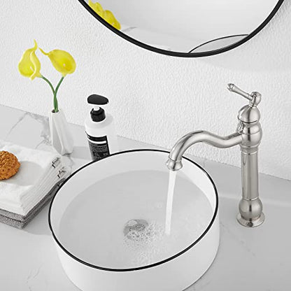 360° Swivel Single Handle One Hole Bathroom Vessel Sink Faucet Matching Pop Up Drain Without Overflow Brushed Nickel - color: Brushed Nickel, size: Vessel