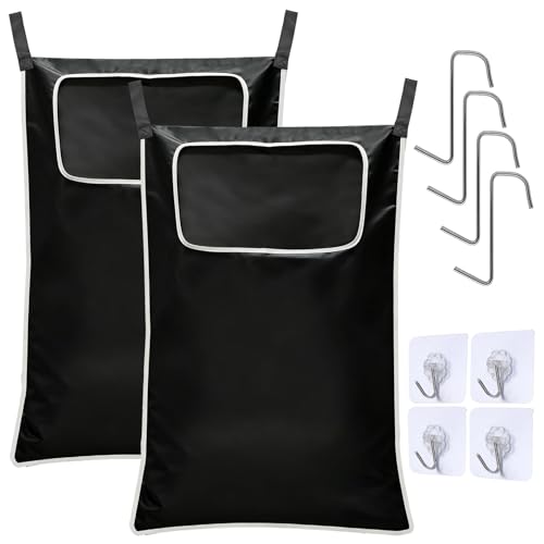 Hanging Laundry Hamper 2 Pack, 31.4x19.2 in, 600D Oxford, Black | Includes Two Styles of Hooks for Versatile Over Door Mounting Spacious Interior Holds Laundry Bags Tear Resistant Fabric - color: BLACK2