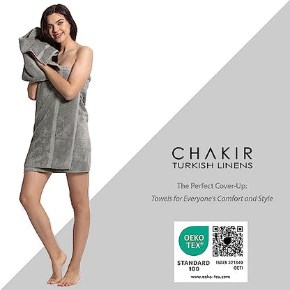 Chakir Turkish Linens 6 Piece Towels Set, 100% Cotton Luxury Turkish Towels for Bathroom, Soft Absorbent Bath Towel Set with 2 Bath Towels 2 Hand Towels 2 Washcloths, Gray - color: Gray