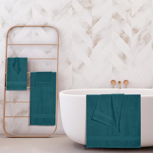 BOUTIQUO 6 Pack Cotton Towel Set, Contains 2 Bath Towels 27x54 inch, 2 Hand Towels 16x24 inch & 2 Wash Coths 12x12 inch, Ideal Everyday use, Ultra Soft Compact & Lightweight - Teal - color: Teal, size: 6 Piece Towel Set