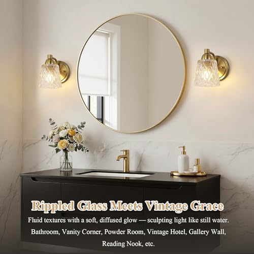 Mecgirn Stainless Steel Bathroom Vanity Light Over Mirror, 1 Light Brushed Gold Bathroom Light Fixtures with Textured Glass Shades, Modern Vanity Lighting Wall Mount - color: Brushed Gold, size: 1 Light