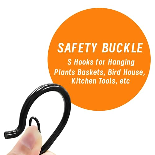 12 PCS S Hooks for Hanging with Safety Buckle, Heavy Duty Metal S Hooks | 3.5 inch S Shaped Hanger Hooks for Hanging Kitchen Utensil, Cups Pots Pan Closet Plants Purse Bags Hats (Black) - color: Black