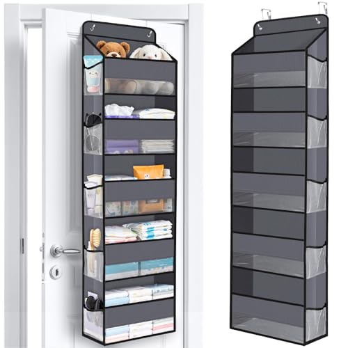 Over The Door Organizer Storage behind Door Hanging Organizer for Nursery | 5 Tier, 10 Side Pockets, Clear Window, Sturdy Construction, Space-Saving Storage for Closet, Bedroom, Bathroom & Nursery - color: Dark Grey, size: 5-Tier