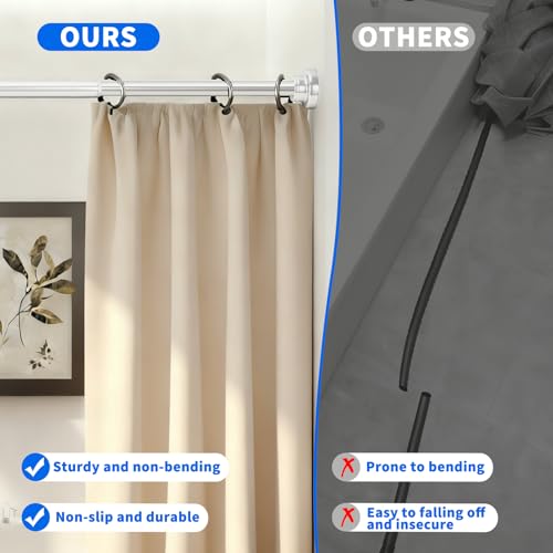 Silver Shower Curtain Rod 45-82 Inch Integration Tension Curtain Rod, Load 44LBS No Splice 304 Stainless Steel Adjustable Spring Heavy Duty Tension Rods for Bathroom Windows No Drill Non Slip - color: Silver, size: 45-82 Inch