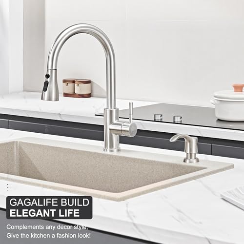 Kitchen Sink Soap Dispenser - Brushed Nickel, G080BN-G | Sink Soap Dispenser Pump with 40" Silicone Soap Dispenser Extension Tube, Say Goodbye to Frequent Refills - color: Brushed Nickel, size: with Hose