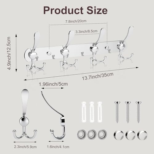 YUNISS Coat Rack Wall Mounted，4 Tri Stainless Steel Coat Hook for Coat Hat Robes Towel in Mudroom Entryway (Sliver, 1 Pack 4) - color: Sliver, size: 1 Pack 4