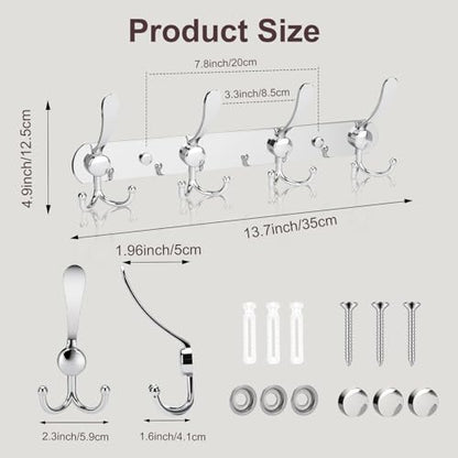 YUNISS Coat Rack Wall Mounted，4 Tri Stainless Steel Coat Hook for Coat Hat Robes Towel in Mudroom Entryway (Sliver, 1 Pack 4) - color: Sliver, size: 1 Pack 4