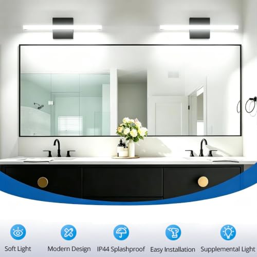 Bathroom Light Fixtures Over Mirror , 16 Inch Modern LED Cool White 6000K vanity Light Not Dimmable Small Vanity Lamp Bar baño IP44 Bath Wall Sconces for Restroom Indoor