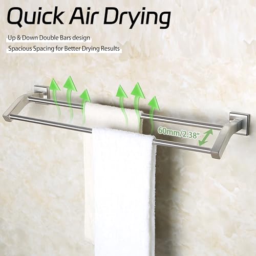 Alise Double Towel Bar, 24" Towel Rack for Bathroom Wall, Brushed Nickel | SUS304 Stainless Steel Bathroom Towel Holder, Quick Drying Towel Hanger Towel Rod, Useable Length 22.9" - color: Brushed Nickel, size: 24-Inch(Joining Process)