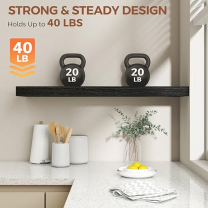 Dreamland Black Floating Shelves 36 Inch Long,8 Inch Deep Floating Shelves,36" W x 8" D Wall Shelves for Bedroom,Living Room,Kitchen,Bathroom,Set of 2 - color: Black, size: 36 Inch