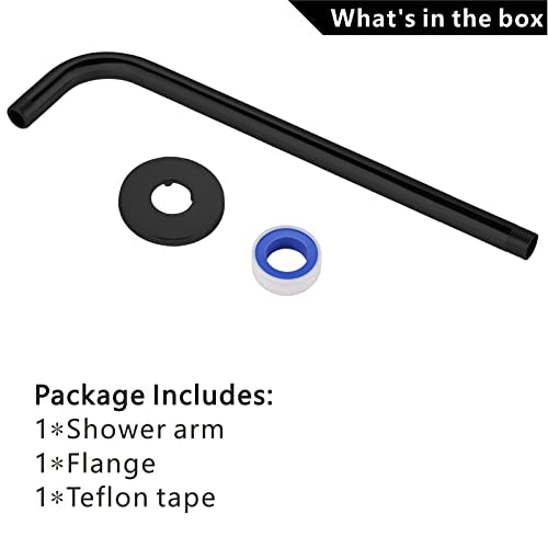 Voolan Shower Arm with Flange and Teflon Tape, Extension Shower Head Arm for Bathroom Fixed Shower Head, Solid Stainless Steel, Wall Mounted (15 Inch,Black) - color: Black, style: 15 Inch