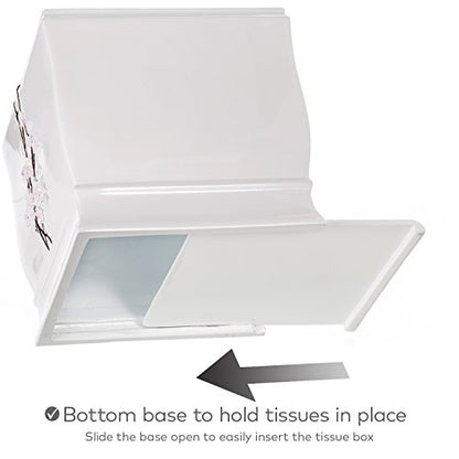 Vanda Cherry Blossom White Square Resin Tissue Box Cover with Bottom Slider - style: Square Tissue Box