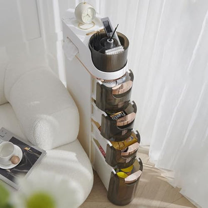 4 Tiers Mobile Narrow Storage Cabinet with Large Capacity, Bathroom Floor Cabinet with Wheels Free Slim Storage Cart with Drawers for Living Room Bathroom - size: 4-Tier