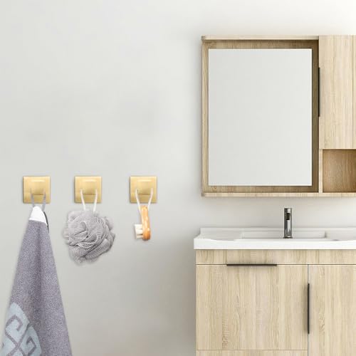 NearMoon Bath Towel Hooks -SUS304 Stainless Steel Square Clothes Robe Hooks Hanger, Heavy Duty Coat Hooks for Bathroom Livingroom Hotel Kitchen Garage, Wall Mounted (3 Pack, Chrome Gold) - color: Chrome Gold