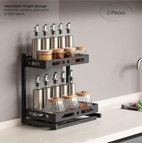 Adjustable Height Under Sink Pull-Out Organizer Sliding Shelf Rack Heavy-Duty Mesh Baskets for Kitchen & Bathroom Cabinets Ideal for Tall Bottles Cleaning Supplies & Tight Spaces, Set of 2 - size: Set of 2