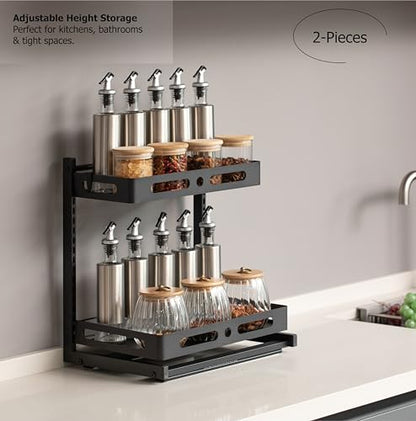 Adjustable Height Under Sink Pull-Out Organizer Sliding Shelf Rack Heavy-Duty Mesh Baskets for Kitchen & Bathroom Cabinets Ideal for Tall Bottles Cleaning Supplies & Tight Spaces, Set of 2 - size: Set of 2