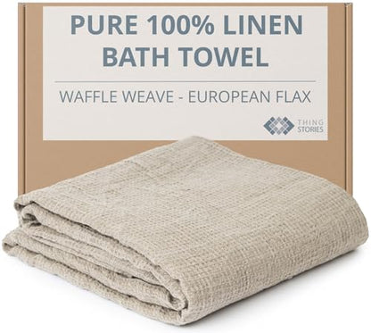 Pure 100% Linen Bath Towel - 30x60-inch Lightweight Travel Towel - Linen Beach Towel Waffle Weave Quick Dry Hair Towel - Thin Towels for Bathroom - color: Natural Linen, size: Bath Towel