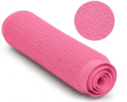 Home Expressions Non Slip with Suction Cups Loofah Bathmat 27"x15" & 29.5"X16.9", PVC Loofah Bathroom Mats, Loofah Mats for Shower and Bathroom, Quick Drying, (Pink 29.5"X16.9") - size: PINK 29.5"X16.9"